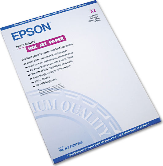 Epson Photo Quality Ink Jet Paper Photo Paper Matte A2 102gr/m² for Printers Inkjet 30 Sheets