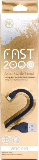 WK Flat USB 2.0 to micro USB Cable Μαύρο 2m (WDC-023BK)