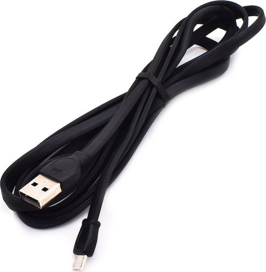 WK Flat USB 2.0 to micro USB Cable Μαύρο 2m (WDC-023BK)