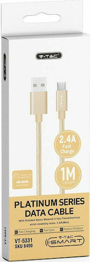 V-TAC Platinum 1m Braided USB 2.0 to micro USB Cable Gold (8490)