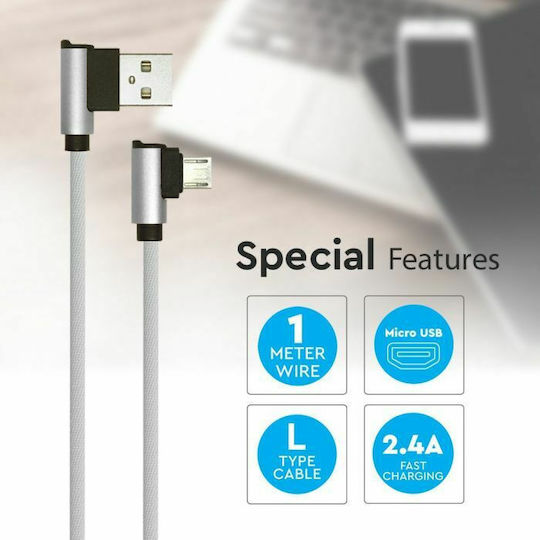 V-TAC Braided / Angle (90°) USB 2.0 to micro USB Cable Γκρι 1m (Diamond)