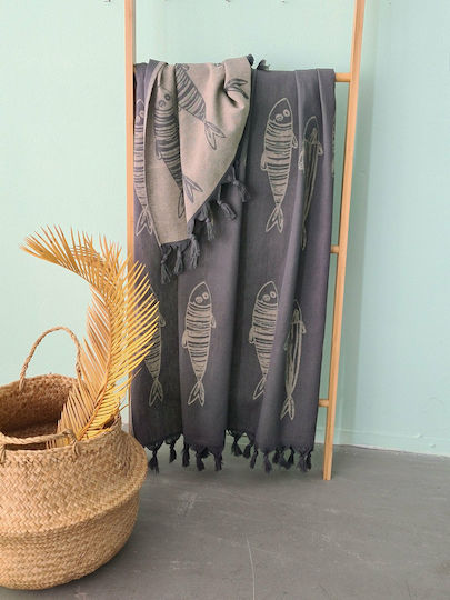 Palamaiki Strandtuch Baumwolle Gray mit Fransen 160x85cm.