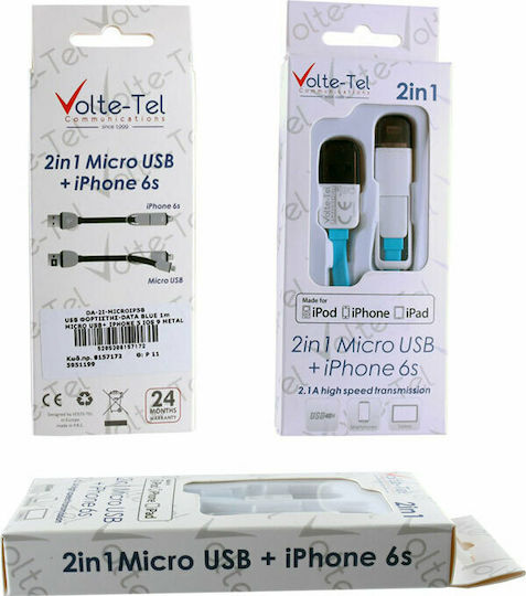 Volte-Tel Flat USB to Lightning/micro USB Cable Μπλε 1m (8157172)