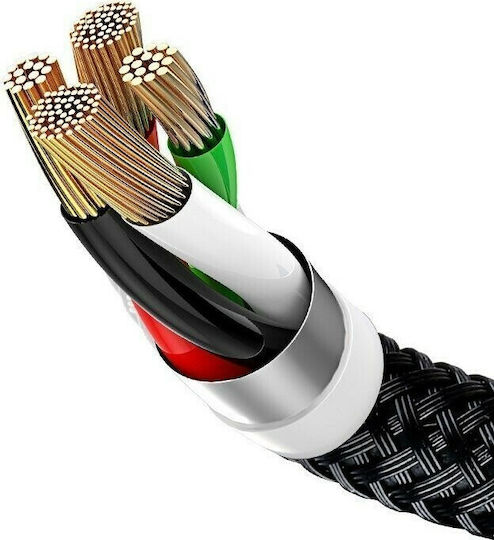 Baseus Three Primary Colors 3-in-1 Braided USB to Lightning / micro USB / Type-C Cable 3.5A Μαύρο 0.3m (CAMLT-ASY01)