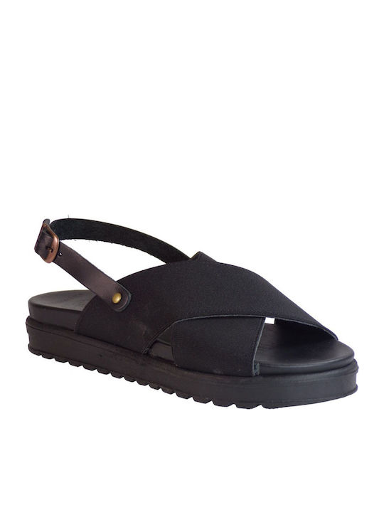 Commanchero Original Leather Women's Flat Sandals Flatforms in Black Color