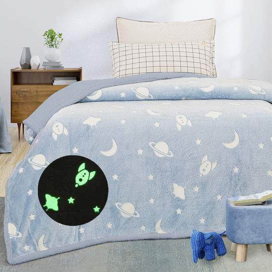 Palamaiki Decke Samt Orbit Sherpa Leuchtend Hellblau 160x220cm