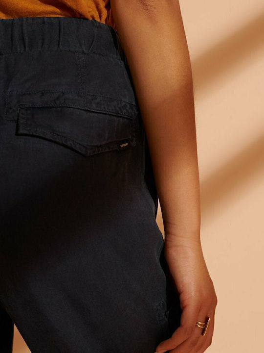 Damen Hoch tailliert Stoff Cargo Hose mit Gummizug Eclipse Navy