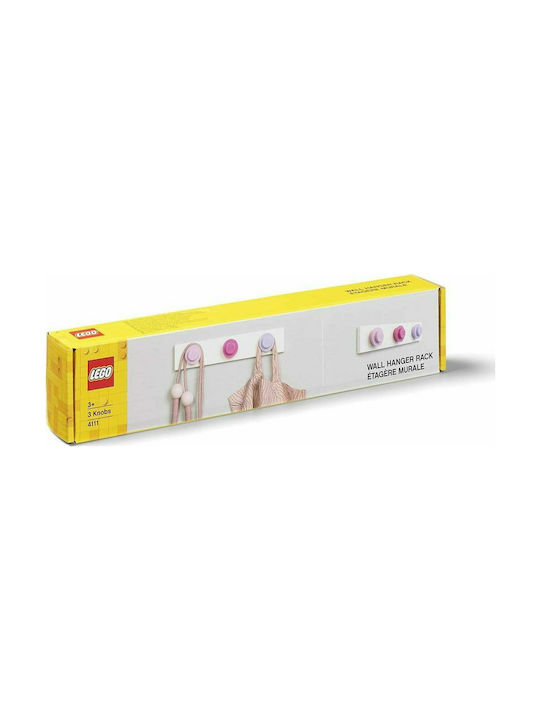 LEGO Plastic Kids Wall Hanger with Hooks Wall Hanger Rack Pink-Dark Pink-Lilac 33.4x6.5x4.5cm