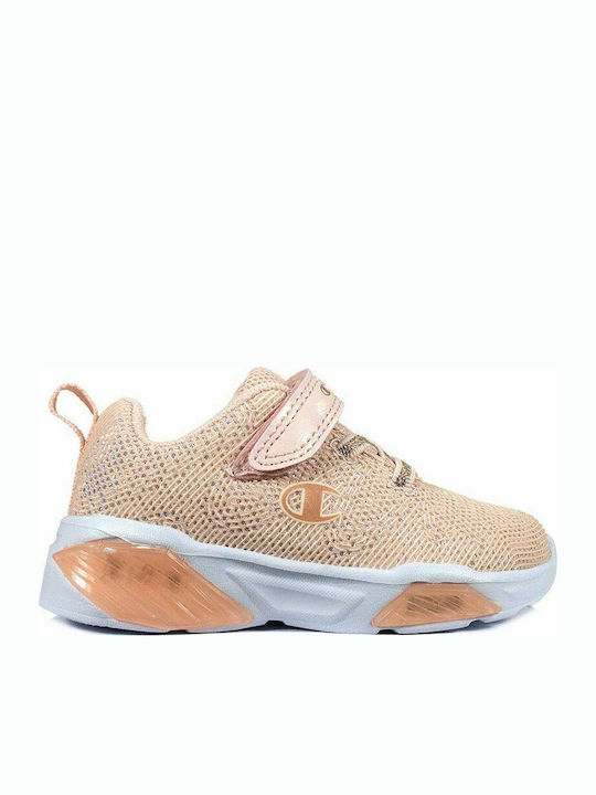 Wave Παιδικά Sneakers Ανατομικά με Σκρατς & Φωτάκια Ροζ