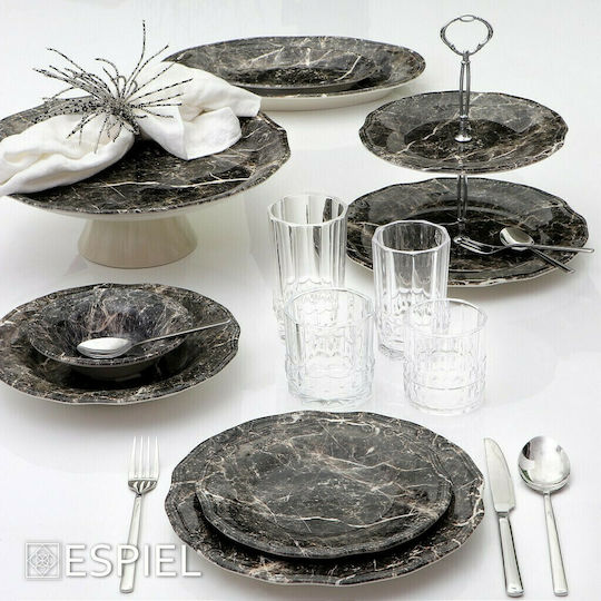 Espiel Marble Πιάτο Βαθύ Κεραμικό Μαύρο με Διάμετρο 24cm