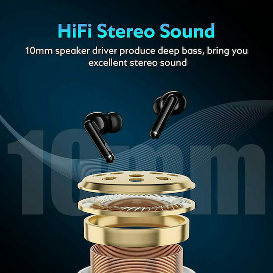 QCY HT03 In-ear Bluetooth Handsfree Ακουστικά με Θήκη Φόρτισης Μαύρα