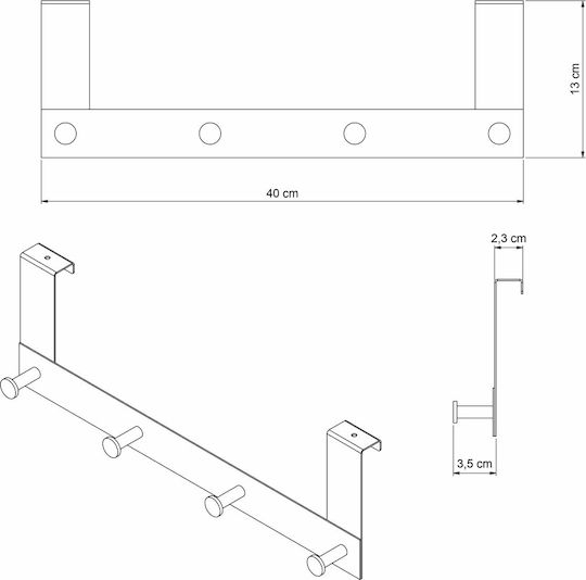 Grekon Κρεμάστρα Πόρτας 4 Θέσεων Ανοξείδωτη 40x3.5x13εκ.