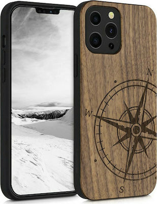 KWmobile Navigational Compass Wooden Back Cover Dark Brown (iPhone 13 Pro Max)