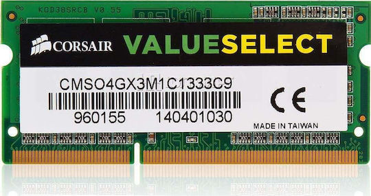 Corsair Value Select DDR3 με Module 1x4GB και Ταχύτητα 1333 για Laptop