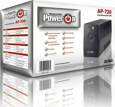 Power On AP-720 UPS Line-Interactive 720VA 360W με 2 Schuko Πρίζες