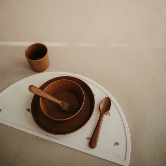 Mushie Βρεφικό Σετ με Πιρούνι Fork & Spoon από Σιλικόνη Caramel 2τμχ