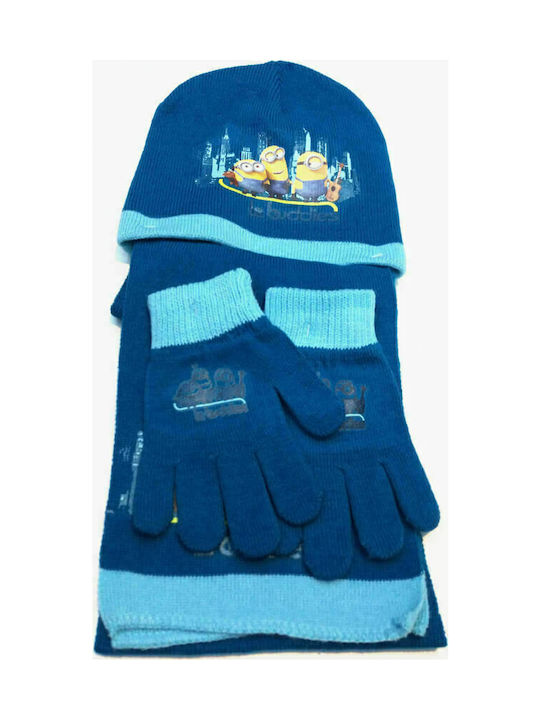 Stamion Minions UN02251 Kids Beanie Set with Scarf & Gloves Knitted Light Blue