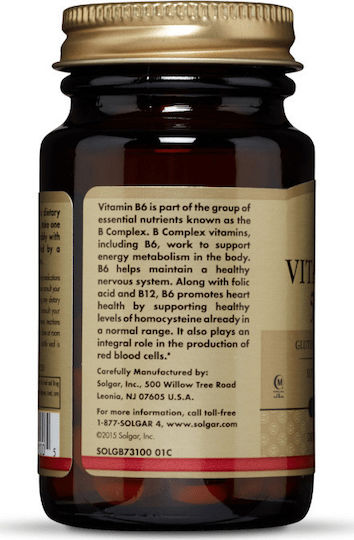 Solgar Vitamin B6 Βιταμίνη για την Υγεία του Νευρικού Συστήματος 50mg 100 ταμπλέτες