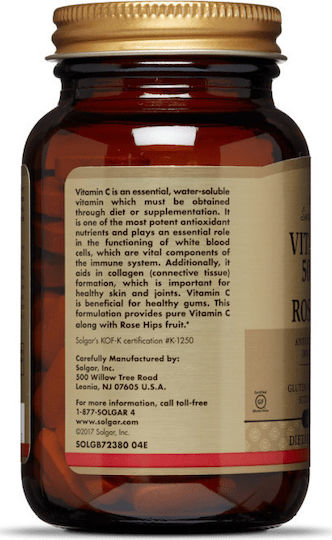 Solgar Vitamin C with Rose Hips Βιταμίνη για Ενίσχυση του Ανοσοποιητικού, τo Δέρμα & Αντιοξειδωτική δράση 500mg 100 ταμπλέτες