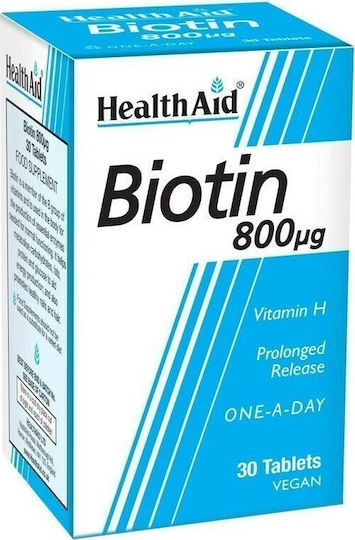 Health Aid Biotin Βιταμίνη για τα Μαλλιά, τo Δέρμα & τα Νύχια 800mcg 30 x 1 ταμπλέτες