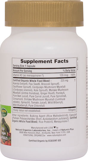 Nature's Plus Βιταμίνη K για την Υγεία των Οστών 60 φυτικές κάψουλες
