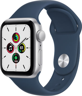 Apple Watch SE Aluminium 40mm Waterproof with Heart Rate Monitor (Silver with Abyss Blue Sport Band)