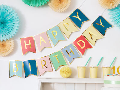 PartyDeco Happy Birthday Girlande 15x175cm 1Stück GRL56