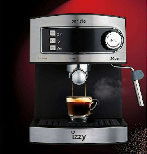 Izzy 6823 Barista Μηχανή Espresso 850W Πίεσης 20bar Ασημί