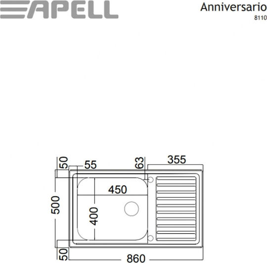 Apell Anniversario 8110 Ένθετος Inox Μ86xΠ50cm Apell Anniversario 8110 Ένθετος Inox Μ86xΠ50cm