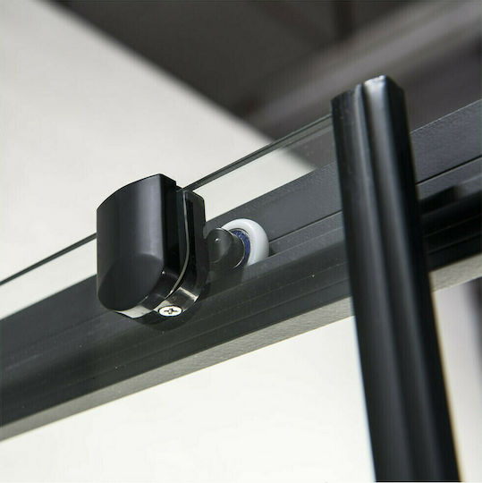 Devon Flow Slider +F3/195-400 Duschwand für Dusche mit Schieben Tür 147-151x195cm Sauberes Glas Schwarz Matt