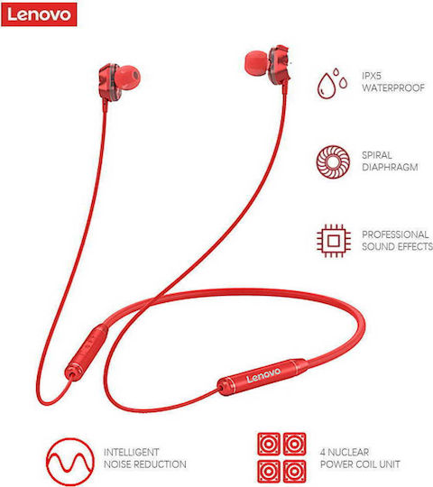 Lenovo HE08 In-ear Bluetooth Handsfree Ακουστικά Κόκκινα