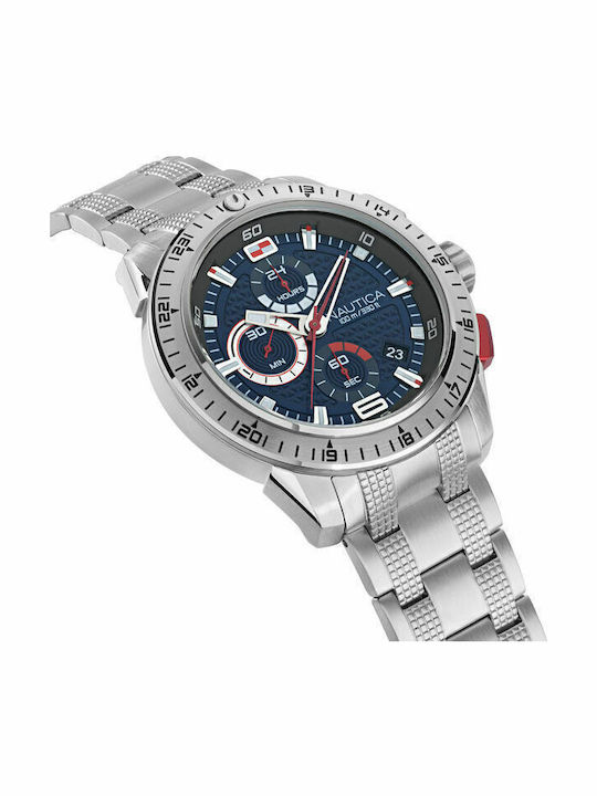 Nautica Ανδρικό Ρολόι 47mm Χρονογράφος Μπαταρίας με Ασημί Μεταλλικό Μπρασελέ