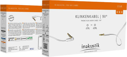 Inakustik 3.5mm Male To 3.5mm Male White 0.5m Audio Cable With Gold Plated Terminals 003104005