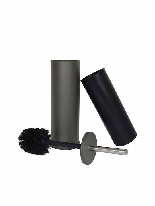 Perie de Toaletă Classic Recipient Metalic Plastic 23cm Gri Mat