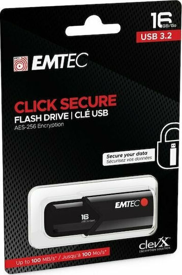 Emtec Click Secure 16GB USB 3.2 Stick Μαύρο