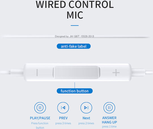 Joyroom JR-EP1 Earbuds Handsfree with 3.5mm Connector White