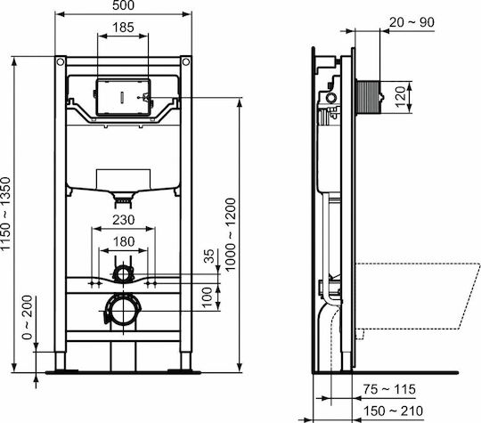 Ideal Standard Prosys 120 Eingebaut Kunststoff Toiletten-Spülung Rechteckig