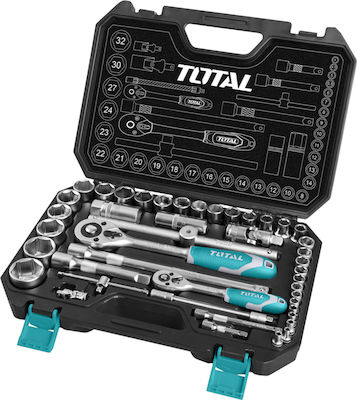 Total Ratschen- & Steckschlüssel-Sets 1\2" & 1\4" 44Stück