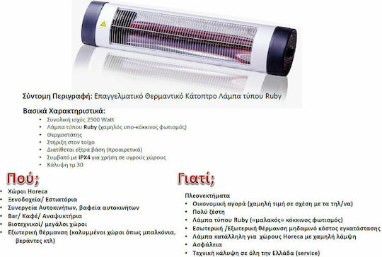 Telemax IRQ-R-2500 Επιτοίχια Σόμπα Χαλαζία Μπάνιου με Θερμοστάτη 2500W