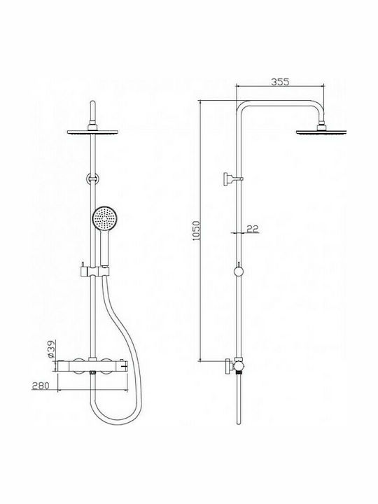 Karag Coloană De Duș Cu Mixer De Cadă 105cm Argintie
