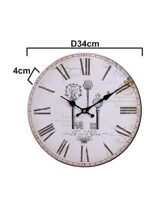 Inart Antikes Wanduhr Hölzernes Ecru Ø34cm