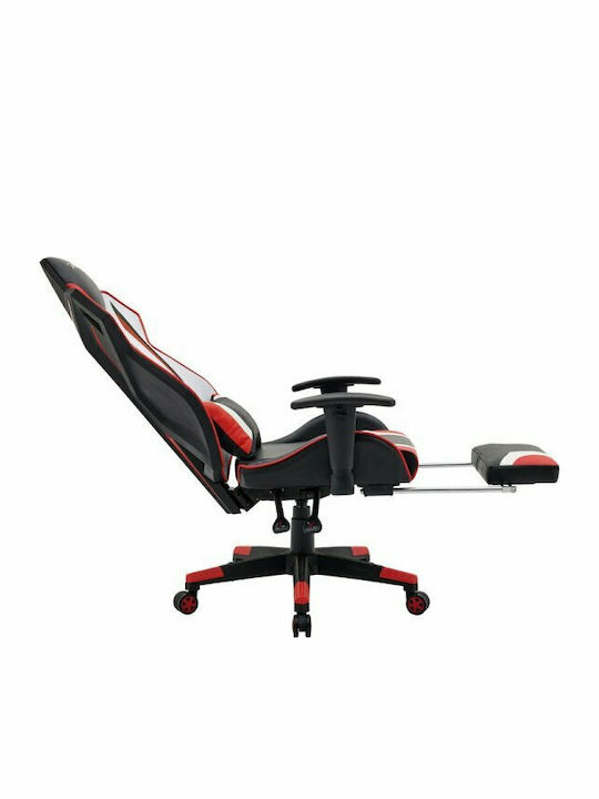 Fylliana D01 Artificial Leather Gaming Chair with Adjustable Arms and Footrest Black / Red / White