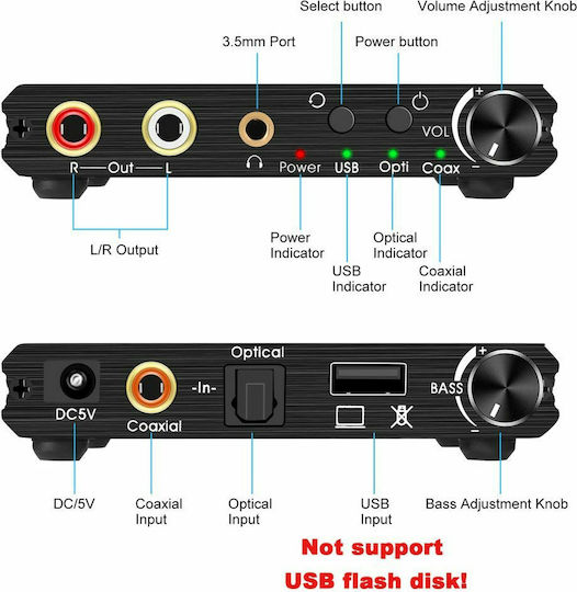 Andowl Q-DA5 Μετατροπέας Coaxial / Toslink / USB-A female σε RCA female 1τμχ