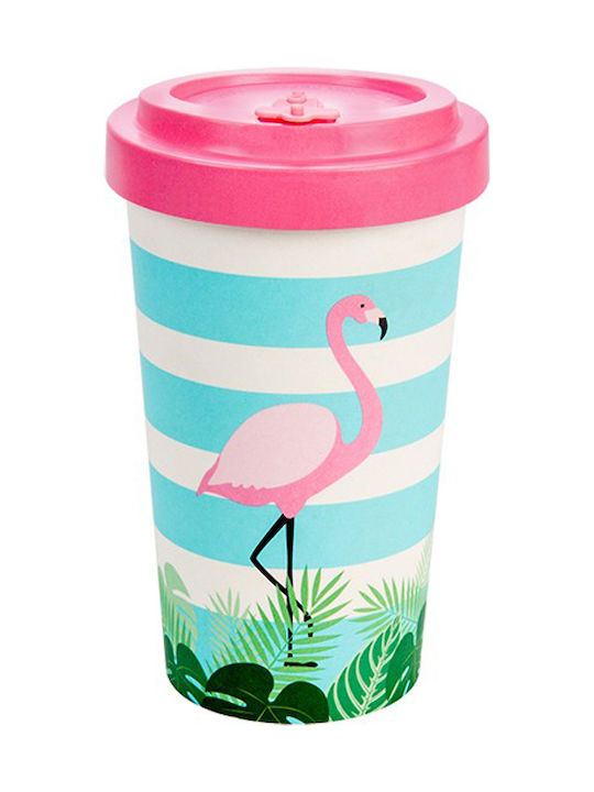 Woodway Flamingo Чаша Бамбук с Капак Pink 500мл