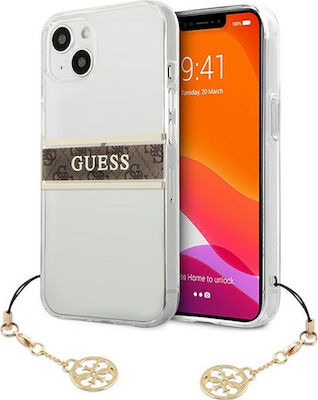 Guess 4G Strap Charm Plastic Back Cover Transparent / Brown (iPhone 13 mini)