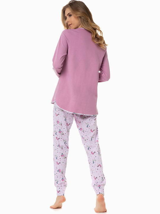 Minerva Winter Damen Pyjama-Set Baumwolle Rosa