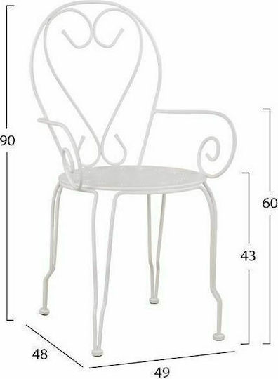 Scaun din Fier Forjat Metalic Amore Alb 1buc 49x48x90cm.