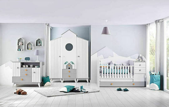 Bird House Τρίφυλλη Ντουλάπα με 2 Συρτάρια Λευκή 172x59x220cm