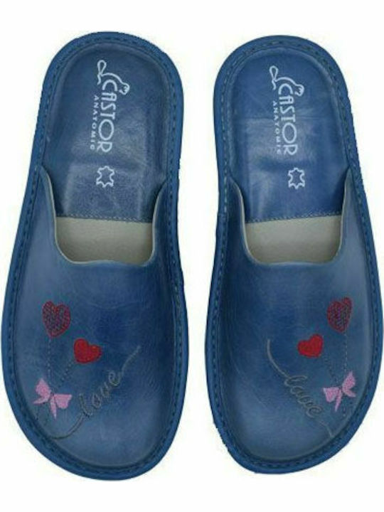 Castor Anatomic 1132 Anatomic Leather Women's Slippers In Blue Colour