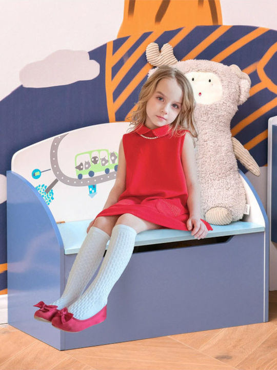 HomCom Children's Stool with Storage Space made of Wood Wooden Children's Toy Storage Chest Blue 58x20x28cm 1pcs